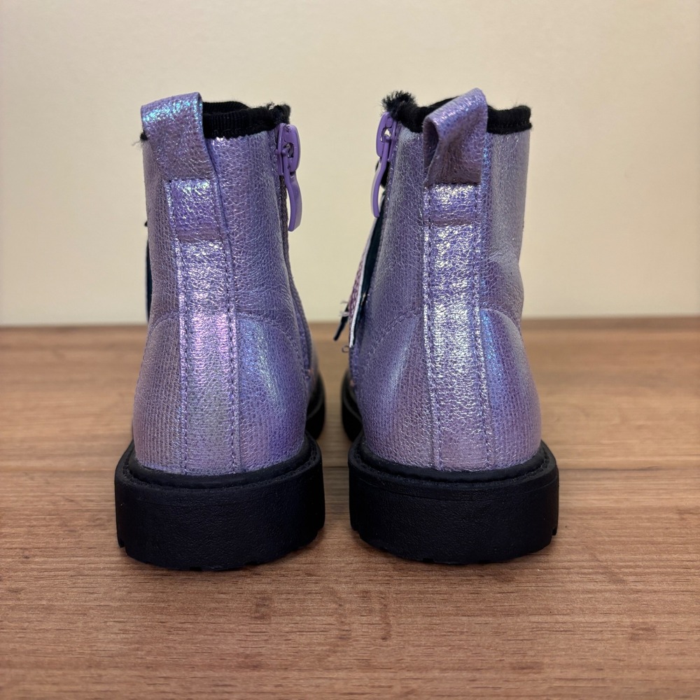 OLIVIA MILLER GIRL Crystal Sky Combat Boots Purple Kids Size 5 Metallic Lace Up - Picture 10 of 11